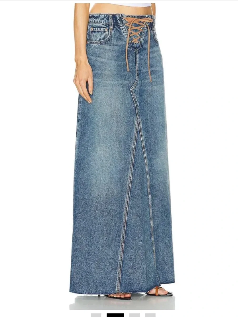 GRLFRND Indira Laced Maxi Skirt Nashville Denim Maxi blue Revolve NWT 27